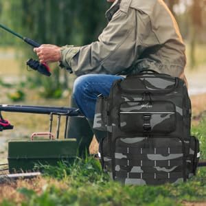 Fishing Backpack with Rod Holders, 45L Large Water-Resistant Tackle Box Backpack, Fishing Gear Gifts for Men -Camouflage