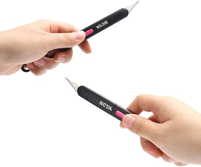 Nova Precision Craft & Hobby Knife, Premium Safety Cutter for Trimming, Vinyl Weeding and Art, Innovative Flat Design for a Better Use, Retractable #11 Fine Point Blade, Super Slim and Safe (Pink)