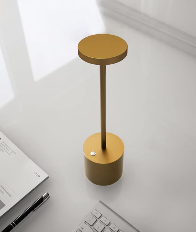 2Pack Cordless Table Lamp, Rechargeable LED Battery 5000mAh Metal USB Portable Powered Desk Lamp, 3 Levels Brightness Light for Restaurants Outdoor (2pack 10.25in Gold)