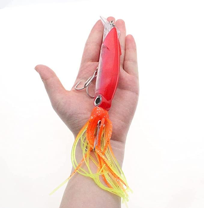 Squid Fishing Lures Large Simulation Luminous Artificial Lures Baits with 3D Holographic Eyes & Treble Hook, Built in Lead Blocks, Lifelike Plastic Fishing Soft Lures for Saltwater Fishing