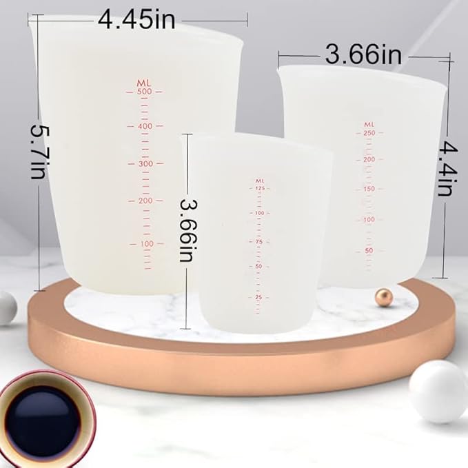 3 PCS Silicone Flexible Measuring Cups,Melting Cups for Epoxy Resin,Butter,Chocolate and More,Squeeze and Pour Silicone Measuring Cup with Marking Ounce/ML