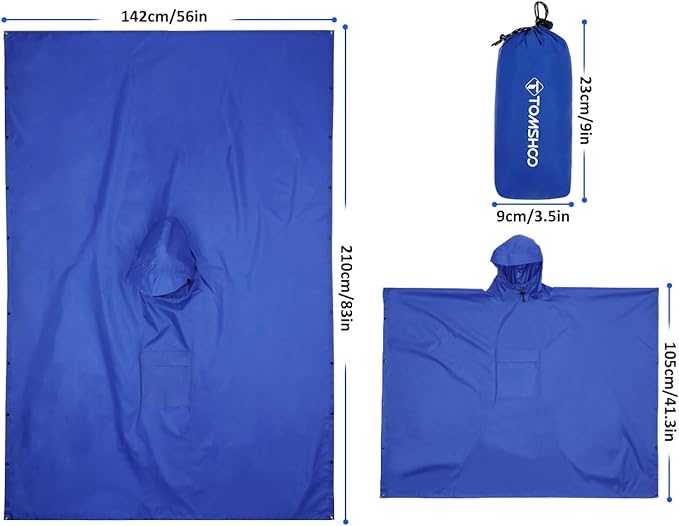 TOMSHOO Multifunctional Raincoat with Hood Hiking Cycling Rain Cover Lightweight Poncho Rain Coat Outdoor Camping Tent Mat