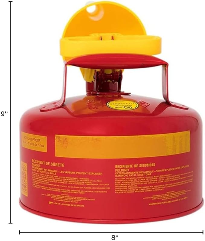 Eagle 1 Gallon Type I Red Safety Gas Can for Gasoline with Flame Arrester, Self-Closing Lid, and F-15 Funnel, Made in the USA, Galvanized Steel Flammable Storage Can, UI10FS