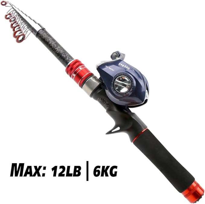 Telescopic Fishing Rod and Reel Combos, Carbon Fiber Fishing Rod with Stainless Steel Baitcasting Reel, Portable Fishing Pole Reel Combo for Travel Saltwater Freshwater Fishing Gifts for Men