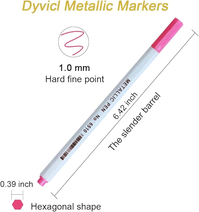 Dyvicl Metallic Marker Pens, 12 Colors Hard Fine Tip Metallic Markers for Black Paper, Adult Coloring, Card Making, Rock Painting, Scrapbooking Crafts, DIY Photo Album