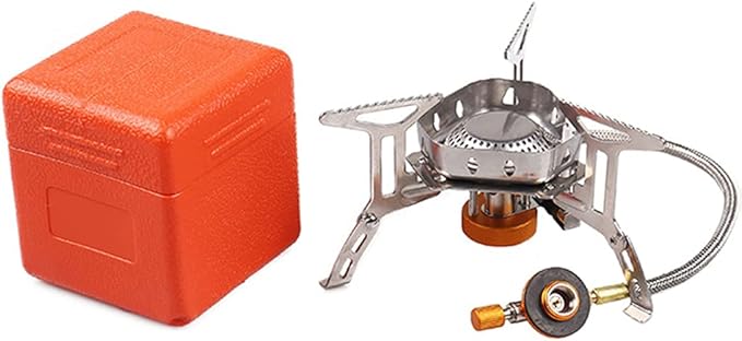 Windproof Portable Backpacking Stove Burner with Piezo Ignition,Stove Adapter,Plastic Storage Box,Strong Firepower,Lightweight,Propane Butane Stove for Indoor Outdoor Camping Hiking and Picnic