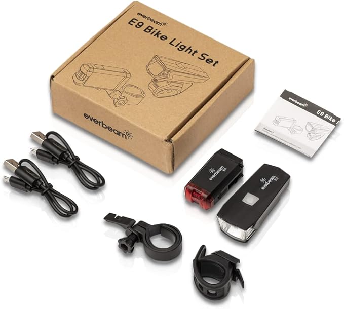 Everbeam Bike Lights Front and Back LED Bike Light Set. StVZO Rechargeable, for Night Riding, USB Bicycle Light Safety Light Beam for Cars