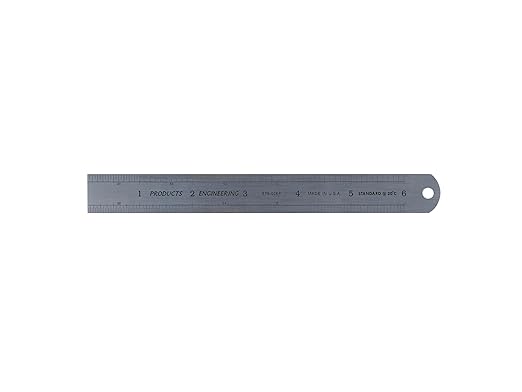 PEC Tools 6" x150mm Steel Ruler, Satin Chrome Finish, Inch/Metric Graduated 16ths/32nds/64ths; 1/50" Thick X 3/4" Wide,10ths/20ths/50ths/100ths; 1.0mm/0.5mm, Special 9 in One Rules,Made in USA.