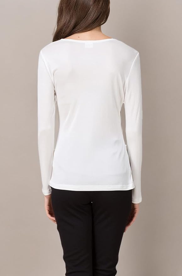 METWAY Women's Mulberry Silk T-Shirt Long Sleeve Pure Silk tee Shirt/Crew Neck Silk Blouse Undershirt