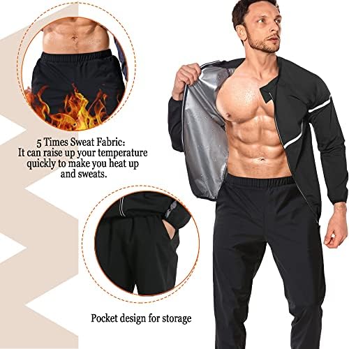 NINGMI Sauna Suit for Men Sweat - Long Sleeve Shirt Jacket Workout Body Shaper Zipper Top Slimming Fitness Trainer Gym