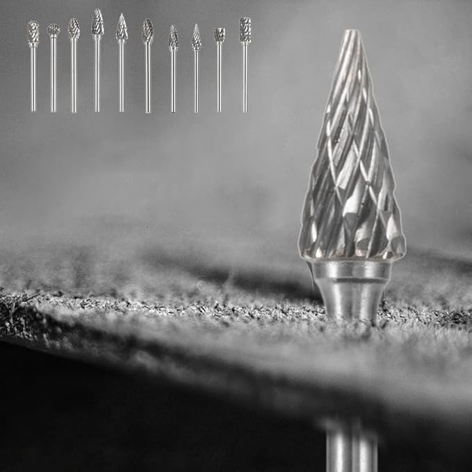 Carbide Burr Set 10PC 1/8" Shank Tungsten Double Cut Carbide Rotary Burr Set for Metal and Wood Carving, Grinding, Polishing, Engraving, Drilling.