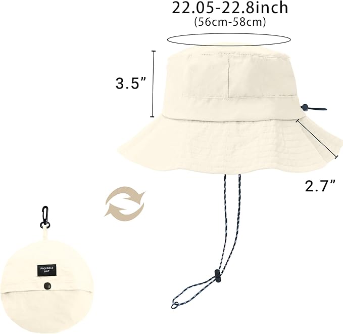 PFFY Quick Dry Waterproof Packable Bucket Hat for Women Men Outdoor Sun Hats with Detachable Chin Strap