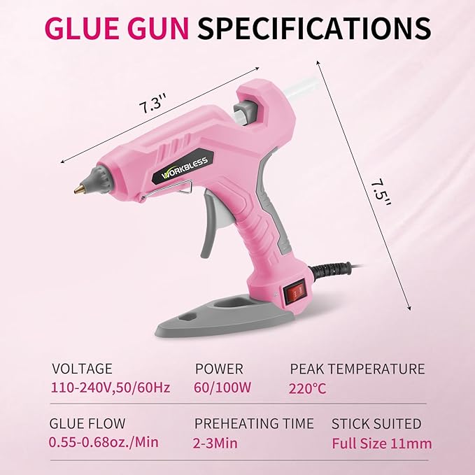Pink Hot Glue Gun Full Size, 60W/100W Dual Temp Glue Gun, Fast Heating Heavy and Duty Glue Gun with 20PCS Glue Sticks for Arts, Home Repair, Professional DIY & Industrial Use