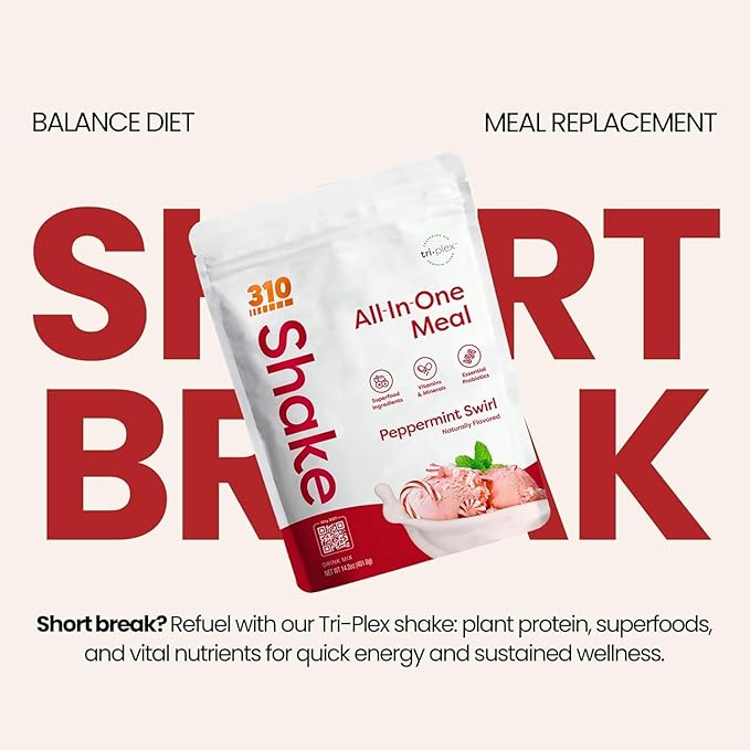 310 Nutrition All-in-One Meal Replacement Shake - Plant-Based Protein Powder with Triplex Proteins, Probiotics, Digestive Enzymes & Superfoods - Vegan, Low Carb, Keto & Paleo Friendly - Peppermint Swirl - 14 Servings