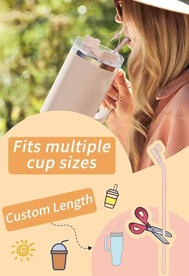 Doboli Replacement 13 inch Long Silicone Straw With Straw Cover,Compatible with Stanley Owala 40 oz 30 oz Cup Tumbler, 6 Pack Reusable Bent Straw with Cleaning Brush,for Stanley Tumbler Accessorie