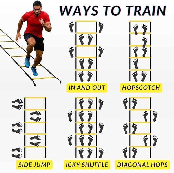 SOFTSOUL Agility Ladder 20ft 12 Rungs Premium Tangle Free Speed Training Equipment for Football Soccer Basketball Footwork Quickness Exercise Workout Drills for Kids Adults Youth Portable