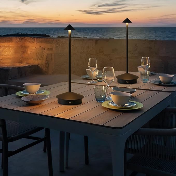 Cordless Table Lamp, 5000mAh Rechargeable Battery Powered LED Desk Lamp, Portable Touch Control Outdoor Table Lamps,3 Color Dimmable Light for Restaurant, Patio, Bedroom, Night Lamp (Black)