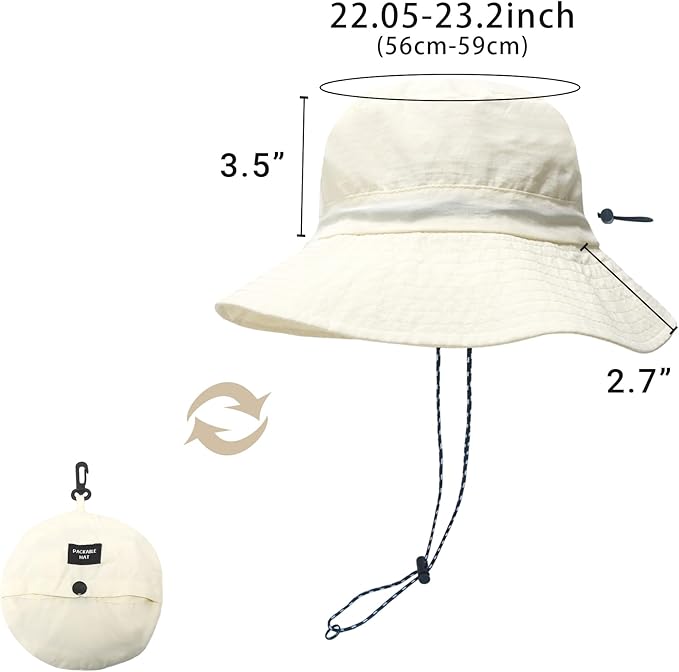 PFFY Quick Dry Waterproof Packable Bucket Hat for Women Men Outdoor Sun Hats with Detachable Chin Strap