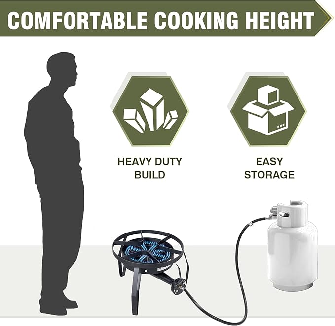 Bestfire 16" Single Propane Burner Camping Stove with 4 Feet High Pressure 0-20 PSI Gas Burner Adjustable Hose 200,000 BTU for Frying, Camping, Home Brewing and Turkey Frying