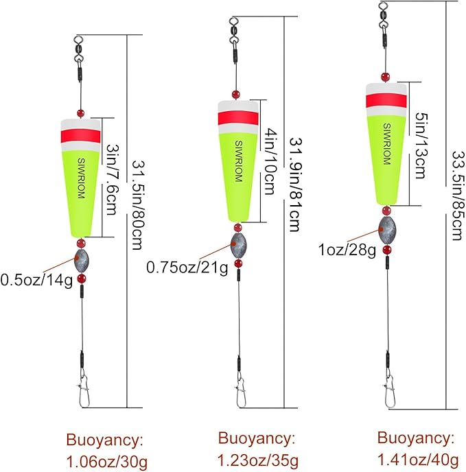 Popping Corks Floats for Saltwater Fishing Bobber, 4PCS Weighted Bobbers Inshore Fishing Popping Cork Float Rig Rattle Popper for Redfish Speckled Trout Sheepshead Flounder Fishing Tackle