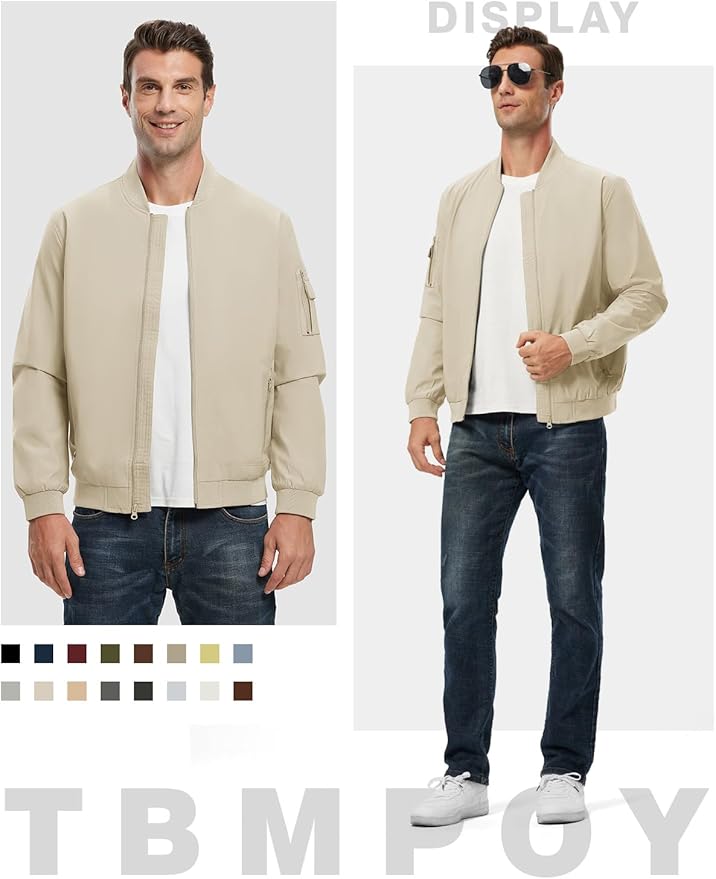 TBMPOY Men's Lightweight Bomber Jackets Light Windbreaker Casual Stylish Fall Golf Zip Up Dress Business Varsity