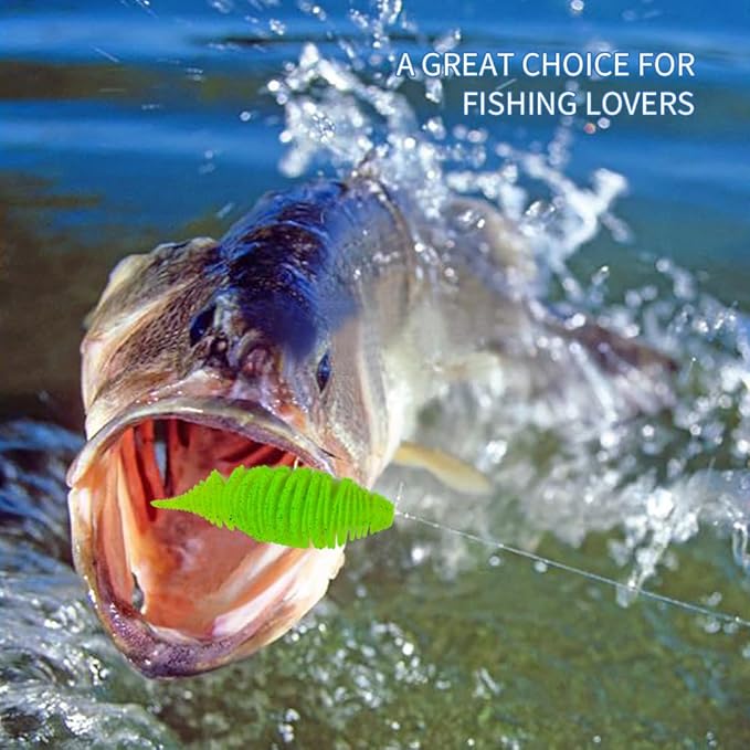 Soft Swimbait Lures, Soft Plastic Fishing Lures Kit, Bass Fishing Lure Swim Baits with 5 Color, Threaded Small Needle Tail for Trout, Crappie, Bass, Redfish, Freshwater, Saltwater