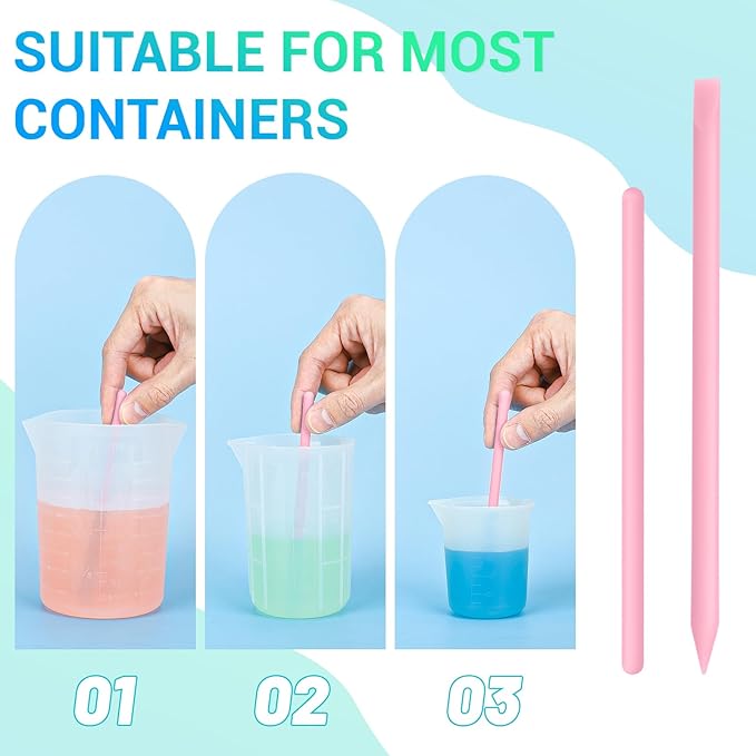 Gartful 4PCS Silicone Stir Sticks Kit for Casting, 2pcs Stick Rods for Resin, 2pcs Pointed Silicone Mixing Sticks, DIY Craft Tool for Resin Epoxy, Paint, Liquid, Pink