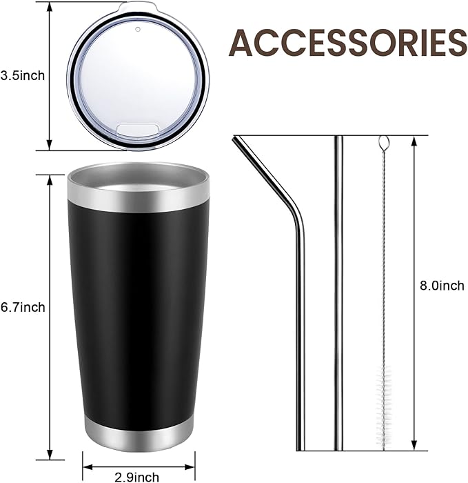 MEWAY 20oz Tumbler Cup Double Wall Vacuum Insulated Travel Mug Bulk, Stainless Steel Tumblers with Lid and Straw, Durable Powder Coated Coffee Cups for Cold & Hot Drinks (Black, 1)