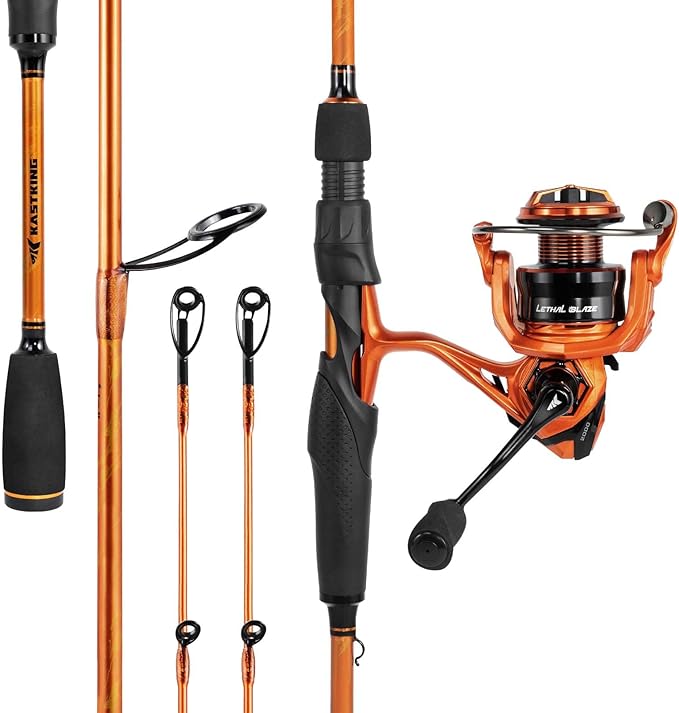 KastKing Lethal Blaze Twin-tip Fishing Rod and Reel Combo, Spinning & Baitcaster Combo, Flame Pattern Design, IM6 Graphite 2Pc Rod with Backup Tip Section, Stainless-Steel Guides, EVA Handle