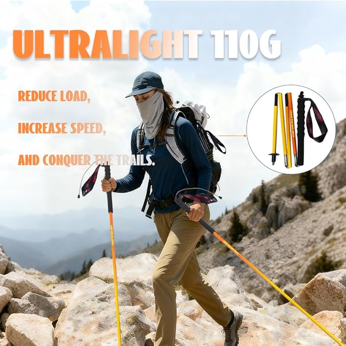 High Strength 5-Section Foldable Carbon Fiber Trekking Poles - 115g/125g/130g, Compact Hiking Staff for Men & Women, Ideal for Hiking, Trekking, Mountaineering & Backpacking