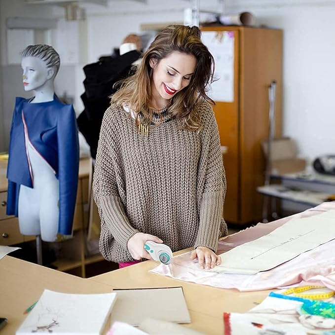 Headley Tools 45mm Rotary Cutter with 9pcs Extra Rotary Blades, Ergonomic Rolling Cutter with Safety Lock for Fabric, Sewing, Quilting, Cloth, Paper, Leather, Crafting, Fabric Rotary Cutter (Cyan)