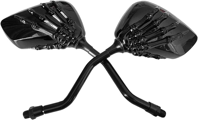 Universal Bicycle Mirror 8mm 10mm Skull Hand Side Also for Motorcycle Rear View Mirrors Scooter Moped Bike black