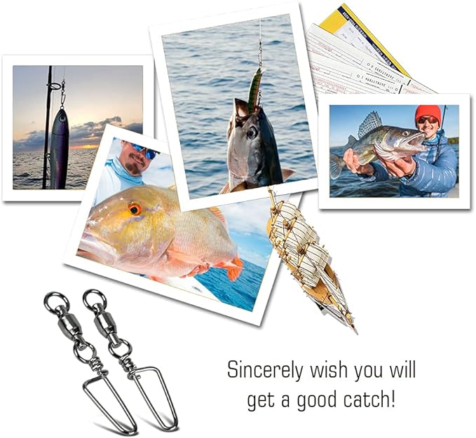 AMYSPORTS Saltwater Connector Fishing Snap Swivel High Strength Snaps Swivel Freshwater Ball Bearing Fishing Swivels Stainless Steel Corrosion Resistant Black Nickel