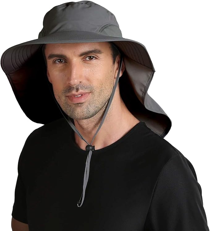 Home Prefer Outdoor UPF50+ Sun Hat Wide Brim Mesh Fishing Hat with Neck Flap