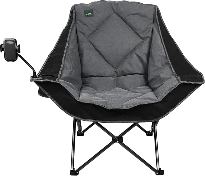 Northroad Oversized Foldable Camping Chair with Cell Phone Holder,Outdoor Padded Lawn Chair w/Cup Holder,Carry Bag for Beach, Hiking, and Picnics,Heavy-Duty 300-lbs Capacity, Black