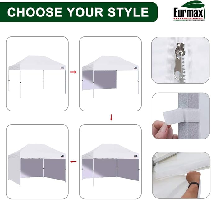 Eurmax USA 10'x15' Pop-up Canopy Tent Commercial Instant Canopies with 4 Removable Zipper End Side Walls and Roller Bag, Bonus 4 SandBags(Purple)