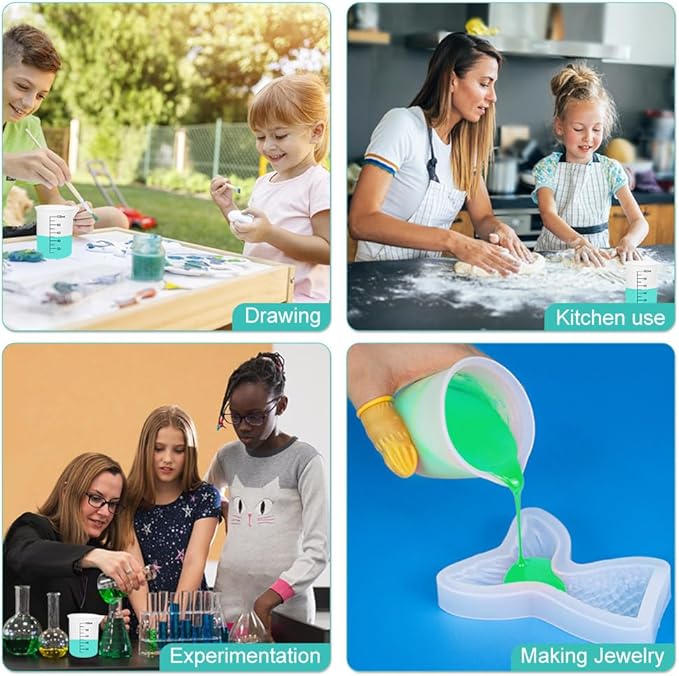 8 PCS Silicone Measuring Cups Kits,Silicone Measuring Cup,100ml Non-Stick Mixing Cups,Precise Scale,Durable Easy Clean for Epoxy Resin,Stain Jewelry Making,Casting Molds, Waxing,DIY, Art,Craft