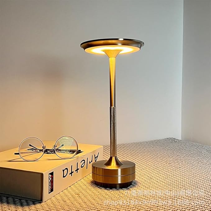Portable Color-Changing Bedside Lamp - Metal Base, Simple Design, Travel Home Night Light, dimming Ambient Light, Indoor Bedroom Decorative Light(Gold)