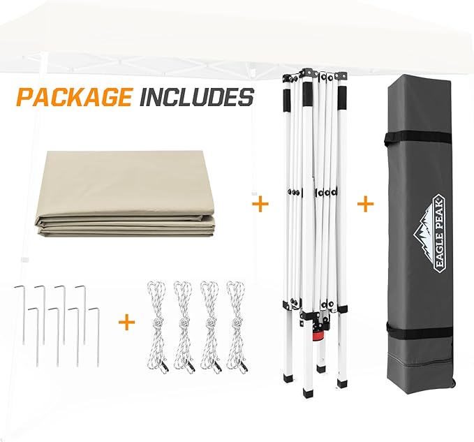 EAGLE PEAK 10x10 Slant Leg Pop-up Canopy Tent Easy One Person Setup Instant Outdoor Beach Canopy Folding Portable Sports Shelter 10x10 Base 8x8 Top (Light Beige)