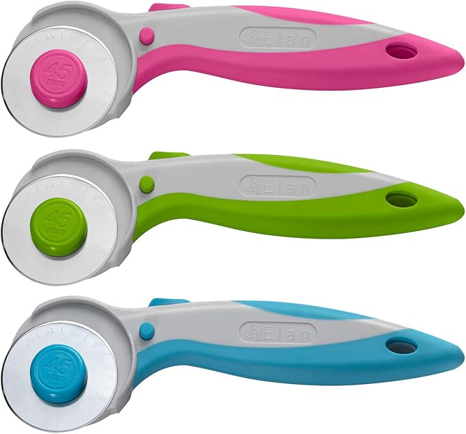 Elan 45mm Rotary Cutter for Fabric Green, Ergonomic Rotary Fabric Cutter Wheel with Built-in Blade Safety Lock, Cutting Wheels for Sewing and Quilting