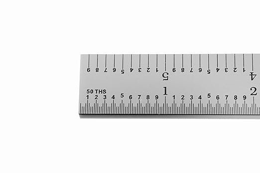 PEC Tools 6 Inch Ruler, High-Carbon Steel, 1/25" Thick X 3/4" Wide, Satin Chrome Finish Tempered Steel, Measuring Accuracy 1/32", 1/64", 1/10" and 1/50" Scales, Made in USA