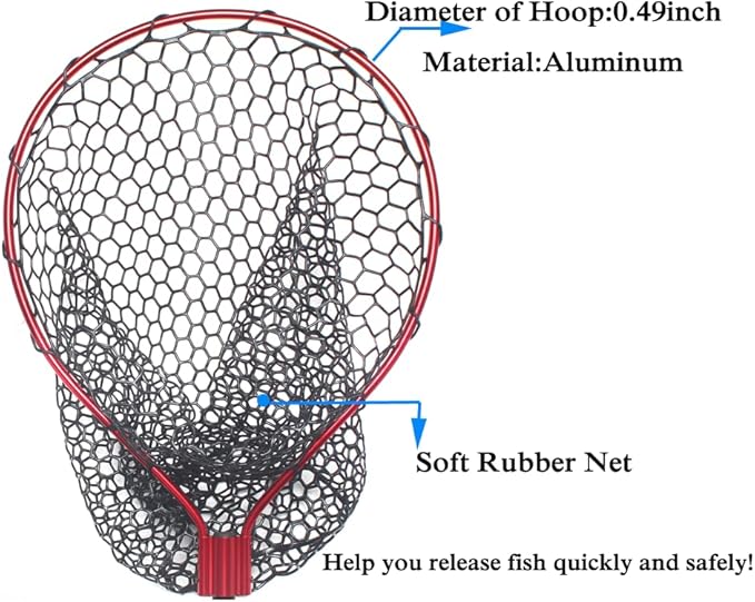 Fishing Landing Net with Long Handle Non-Telescopic,Large Rubber Fishing Net for Kayak/Fly | Hoop Size 23.6″ x 19″ | Overall Length: 67″ | Net Depth 24.8″