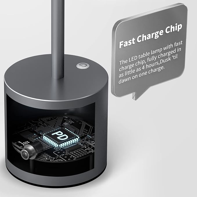 2Pack Cordless Table Lamp, Rechargeable LED Battery 5000mAh Metal USB Portable Powered Desk Lamp, 3 Levels Brightness Light for Restaurants Outdoor (2pack 10.25in Grey)