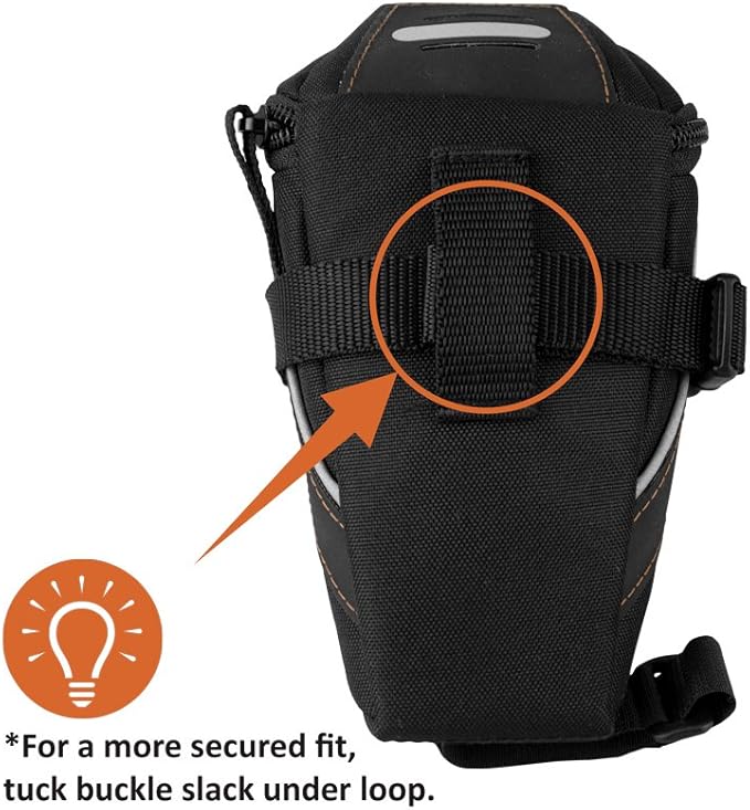 BV Strap-On Bike Bag with Reflective Material - Capacious Saddle Bag with Seperate Divider for Small Items & Room for All Your Essentials - Bike Pouch with Taillight Hanger for Maximum Safety