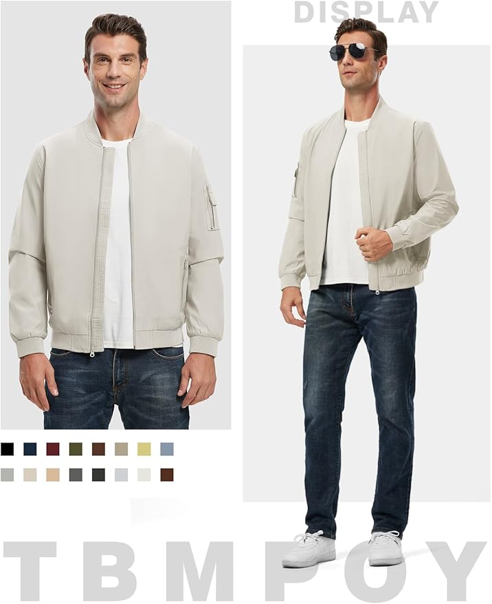 TBMPOY Men's Lightweight Bomber Jackets Light Windbreaker Casual Stylish Fall Golf Zip Up Dress Business Varsity