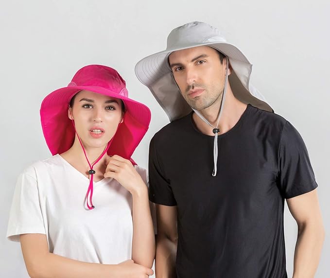 Home Prefer Outdoor UPF50+ Sun Hat Wide Brim Mesh Fishing Hat with Neck Flap