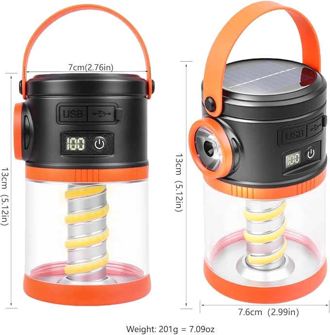 Portable LED Camping Lantern with Flashlight - COB Solar USB Battery Powered for Power Outages,Emergency Survival Light,Hurricane Preparedness Gear for Home Outdoor-Camping(Green 2PACK)