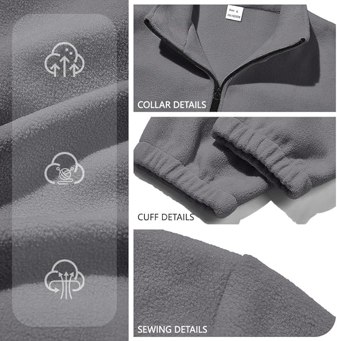 Mens Polar Fleece Jacket Full Zip Lightweight Casual Outdoor Jackets Stand Collar Warm Coats with Pockets