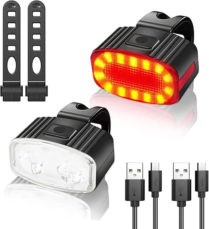 LED Bike Head & Tail Light Set with Rechargeable Functionality High Visibility LED Light Set for Night Rides Lamp