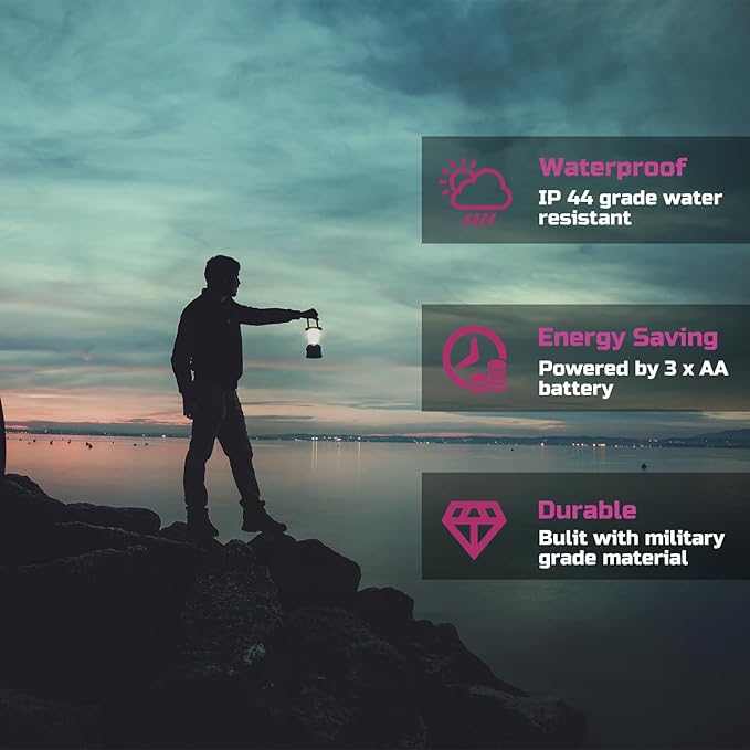 Lichamp LED Camping Lantern, 4 Pack Battery Powered Flashlight for Power Outages, Portable Collapsible Hanging Light Essential for Home, Outdoor, Emergency Lamp Survival Kit Gear for Hurricane, Pink